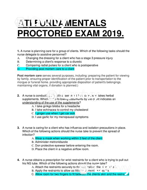 Helped me a lot. . Ati fundamentals 2019 proctored exam quizlet